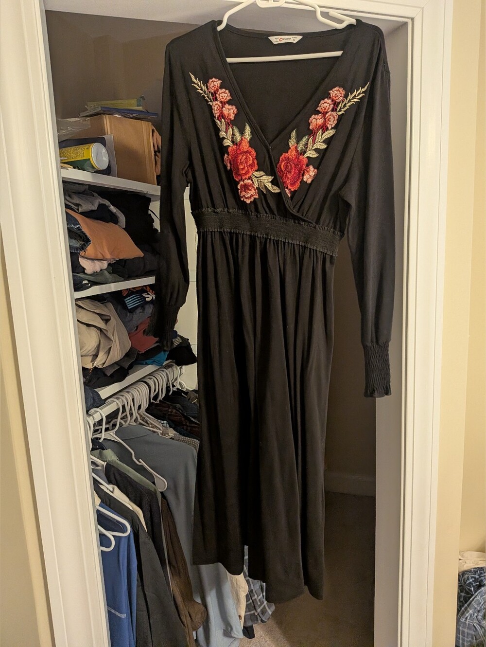 Patpat Black Madaxi Dress with Floral Embroidery